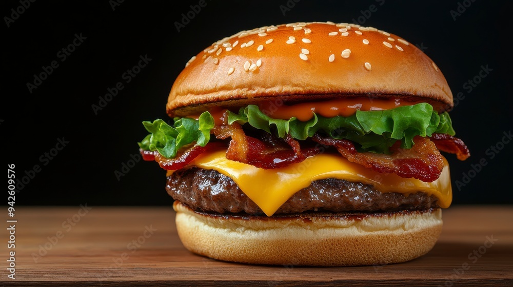 Classic Cheeseburger, Juicy cheeseburger with fresh lettuce, tomato, and onion, American favorite. Classic Cheeseburger, Juicy cheeseburger with fresh lettuce, tomato, and onion, American favorite.