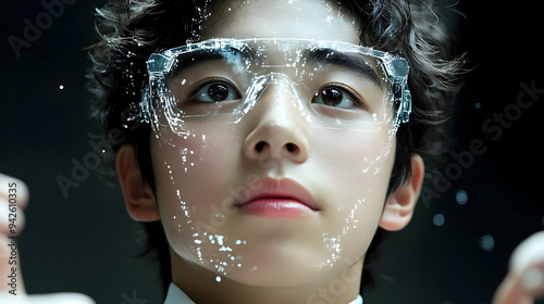Young man wearing glasses w...