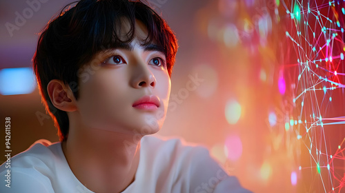 Young man with dark hair an...