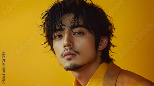 Young man with dark hair, g...