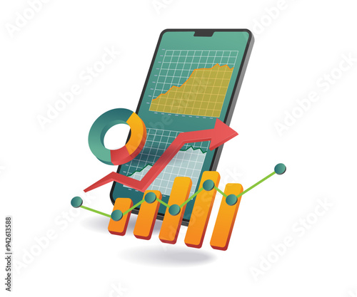 A mobile phone displaying a graph chart and bar graph