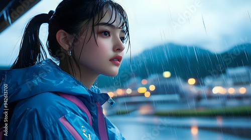 Young woman in a blue jacke...