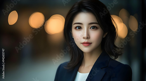 Young woman in a blue suit ...