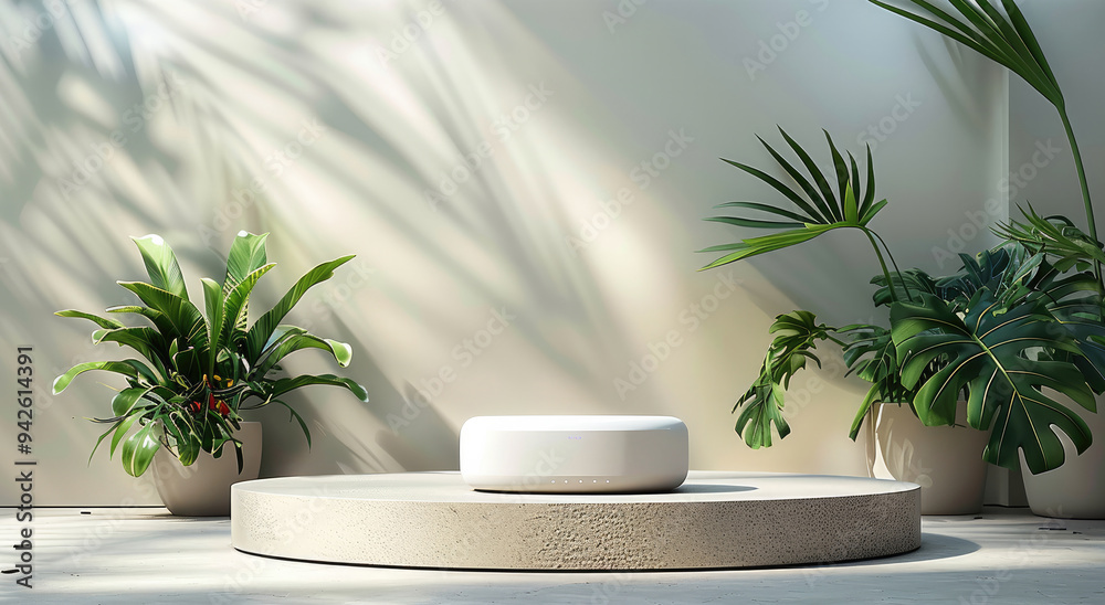 Mockup design of a electronics product on a modern background, product stand display, advertising, with podium. Generative AI. Mockup design of a electronics product on a modern background, product stand display, advertising, with podium. Generative AI.