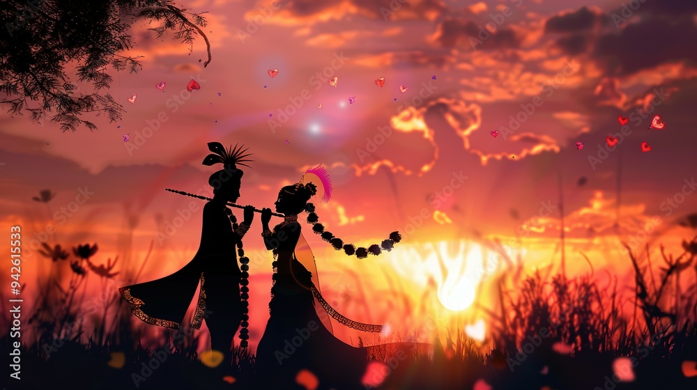 Lord Krishna and Goddess Radha Silhouette: A Beautiful Artwork Lord Krishna and Goddess Radha Silhouette: A Beautiful Artwork