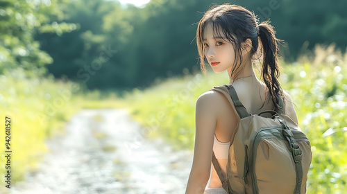 Young woman with backpack l...