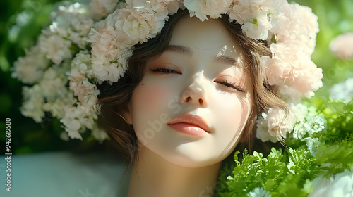 Young woman with closed eye...