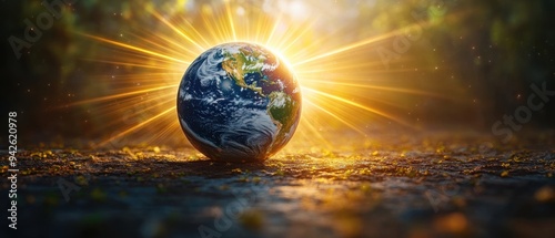 Stunning Image of Earth with Radiant Sunburst in a Natural Setting, Symbolizing Global Unity and Environmental Awareness