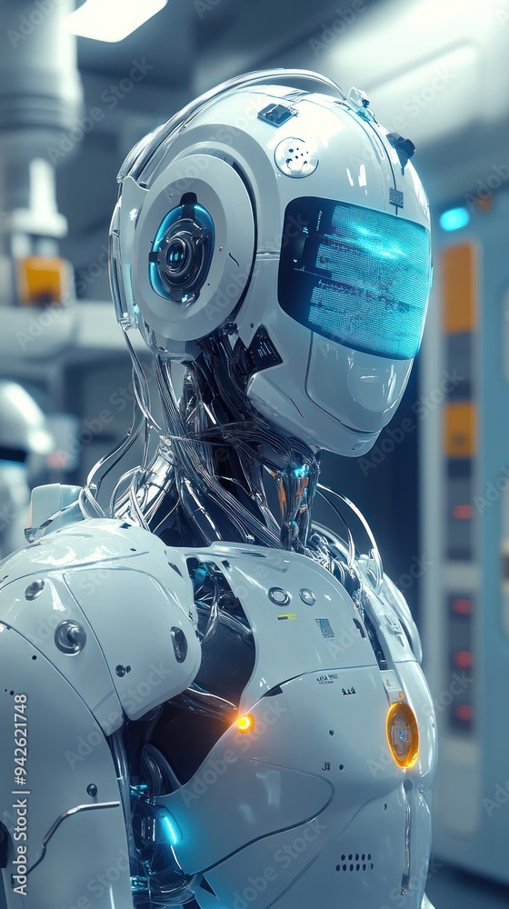 Close-up Portrait of a White Futuristic Robot Close-up Portrait of a White Futuristic Robot