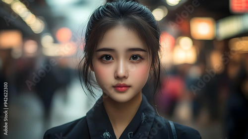 Young woman with long black...