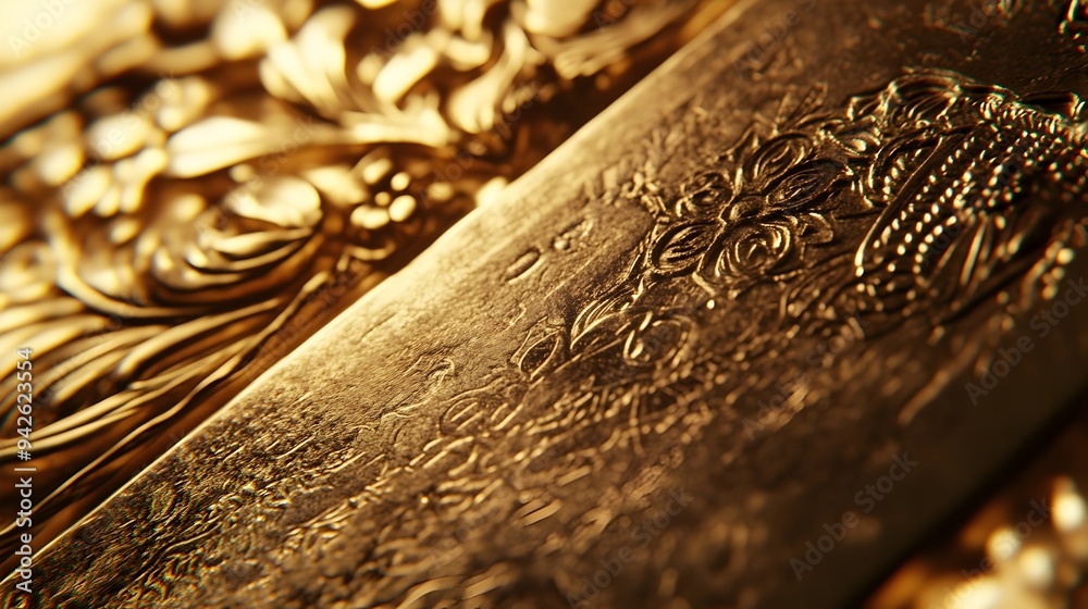 Stunning close up photograph showcasing the intricate surface texture and luxurious shine of a pristine gold bar creating an eye catching financial or economic concept image Stunning close up photograph showcasing the intricate surface texture and luxurious shine of a pristine gold bar creating an eye catching financial or economic concept image