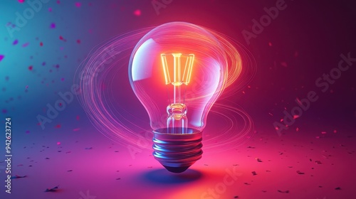 Vibrant Light Bulb Glowing with Neon Colors in a Futuristic and Creative Conceptual Setting