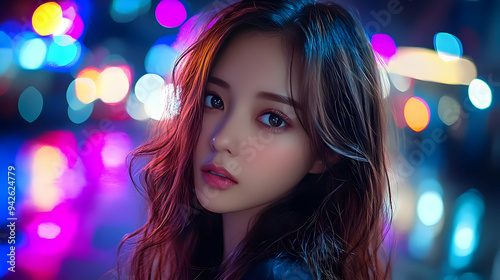 Young woman with long brown...