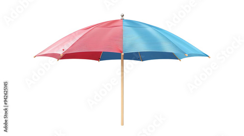 Pink and Blue Beach Umbrella Isolated on White Background, beach umbrella, sunshade, summer, vacation, umbrella