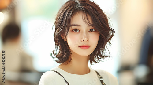 Young woman with short dark...