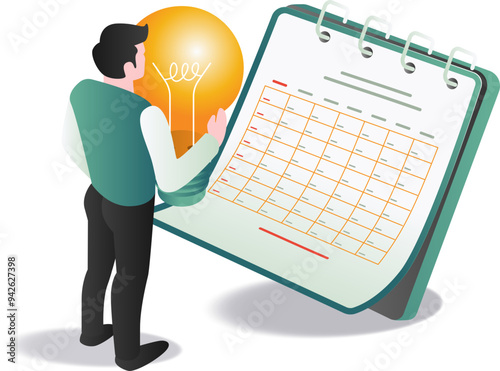 Businessman holding calendar and light bulb, symbolizing planning and creativity