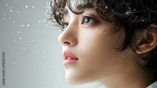 Young woman with short hair...