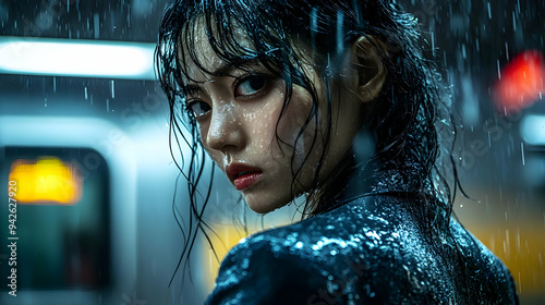 Young woman with wet hair a...