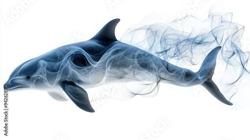 Minimalistic illustration of a rare vaquita porpoise in soft blues on a clean white background, Created with Generative AI. photo