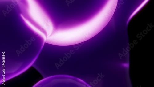 Lava lamp neon purple satisfying metaball bubbles floating as full screen background. Macro close up depth of field concept 3D animation backplate of elegant abstract decorative soothing oil balls.