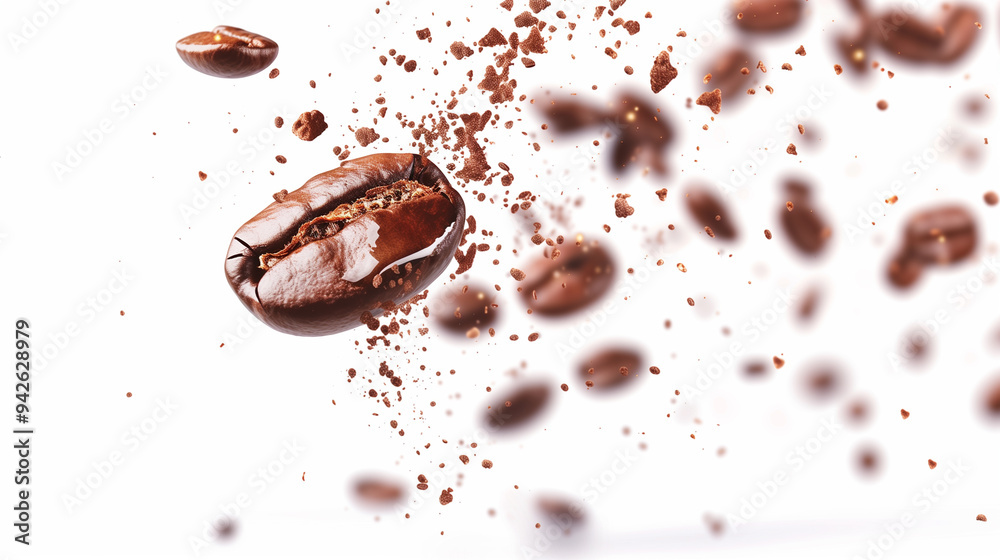 Coffee bean flying in the air explosion splash. Coffee bean flying in the air explosion splash.