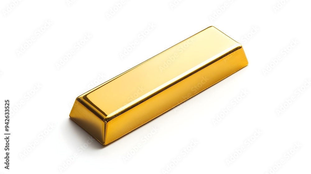 Captivating image of a single gleaming gold bar sitting majestically on a pristine white background conveying a sense of luxury wealth and financial stability Captivating image of a single gleaming gold bar sitting majestically on a pristine white background conveying a sense of luxury wealth and financial stability