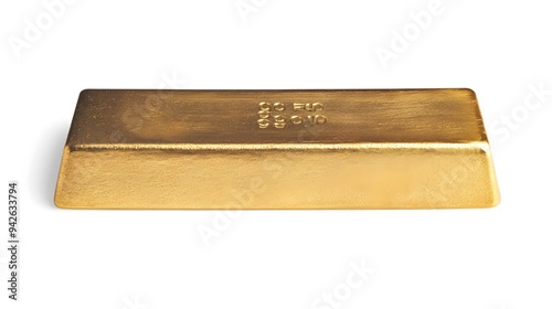 Close up photograph of a gleaming gold bullion bar with engraved weight and purity details