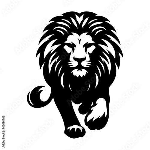 A aggresive lion running pose vector silhouette isolated white background
