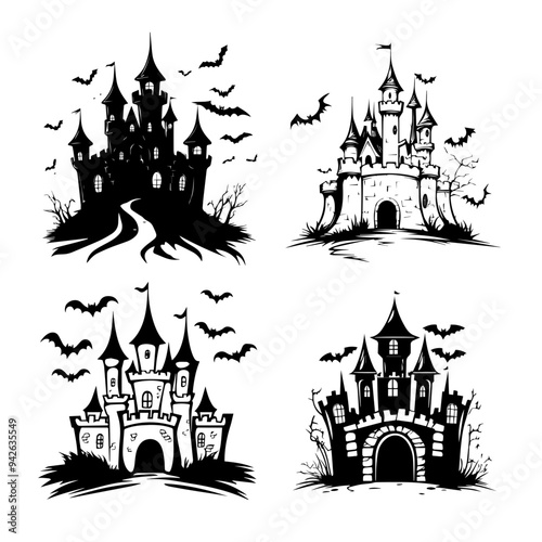 black and white icon sheet illustration about halloween, halloween costumes