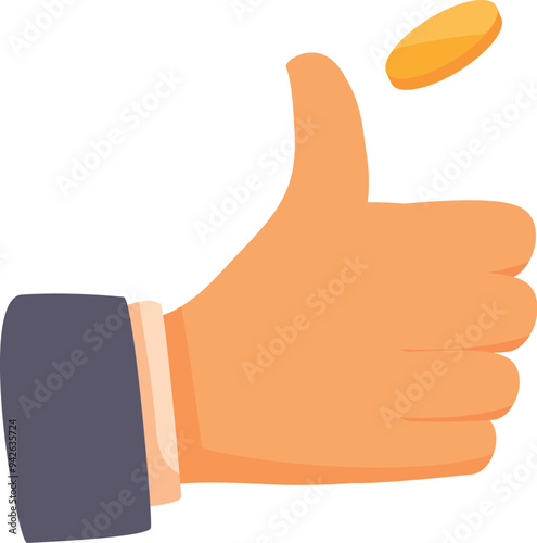 Businessman showing thumbs up gesture is flipping a golden coin symbolizing success and wealth