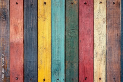 close up of abstract wall made of color wooden planks. timber texture in vertical planks pattern. rustic style wallpaper , ai