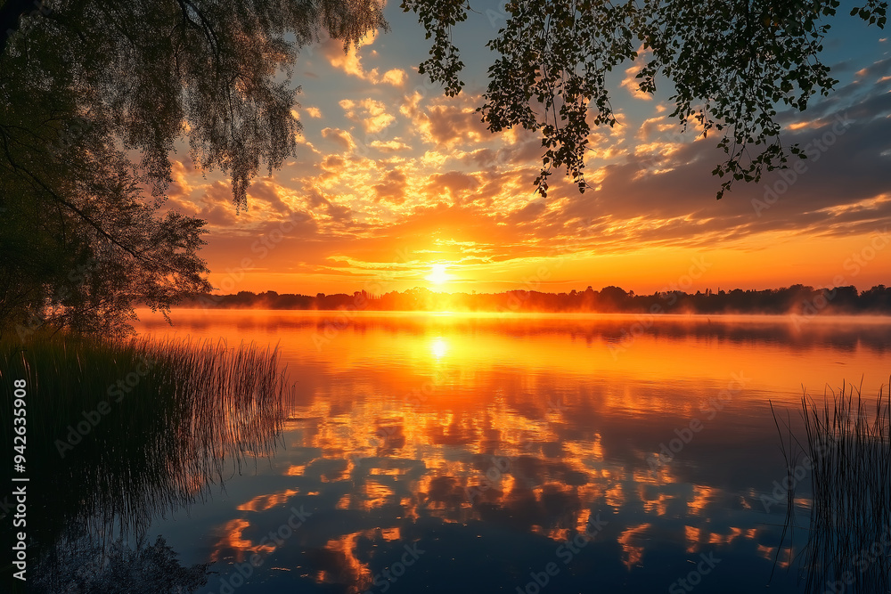 Vibrant and scenic sunset over a lake Vibrant and scenic sunset over a lake