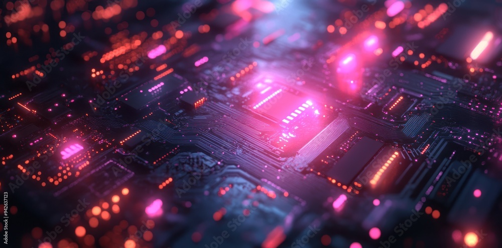 Fototapeta premium Close-up of a Circuit Board with Glowing LEDs