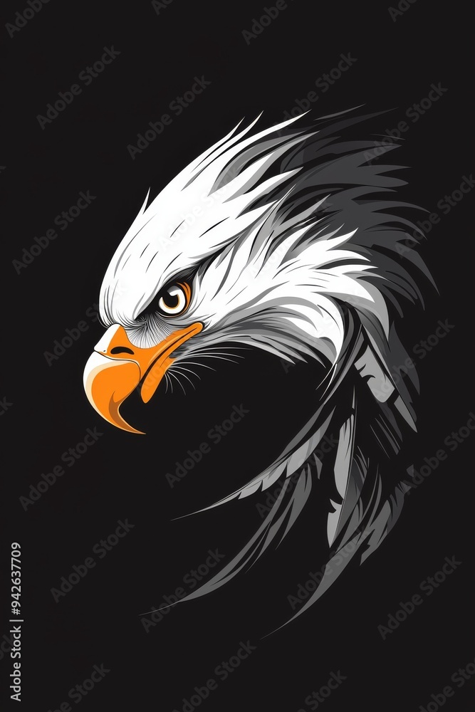 Fototapeta premium A vector design for a t-shirt print featuring a bald eagle. A clean-lined vector eagle in a modern and striking look