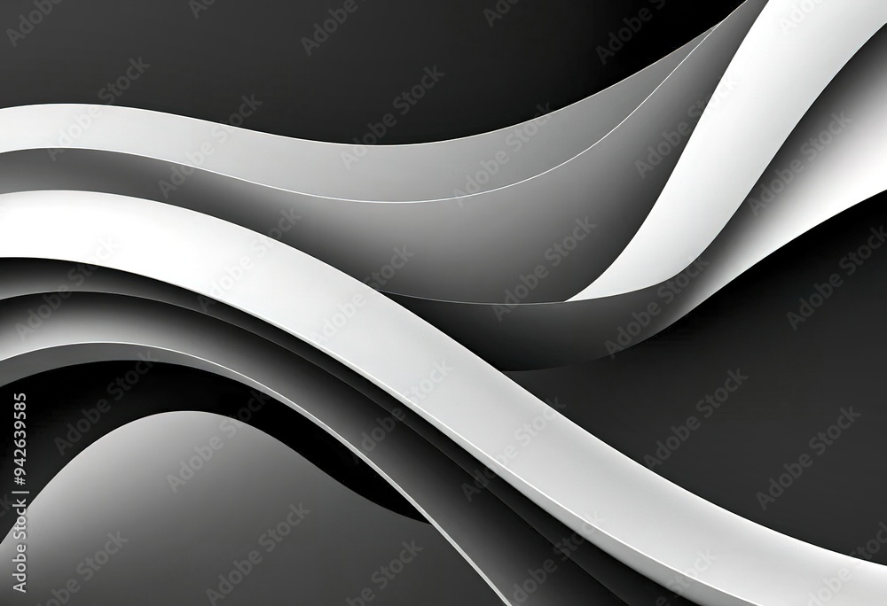 Abstract black and white wavy shapes, with smooth curved lines and contrasting light and dark tones creating a dynamic, minimalist composition Abstract black and white wavy shapes, with smooth curved lines and contrasting light and dark tones creating a dynamic, minimalist composition