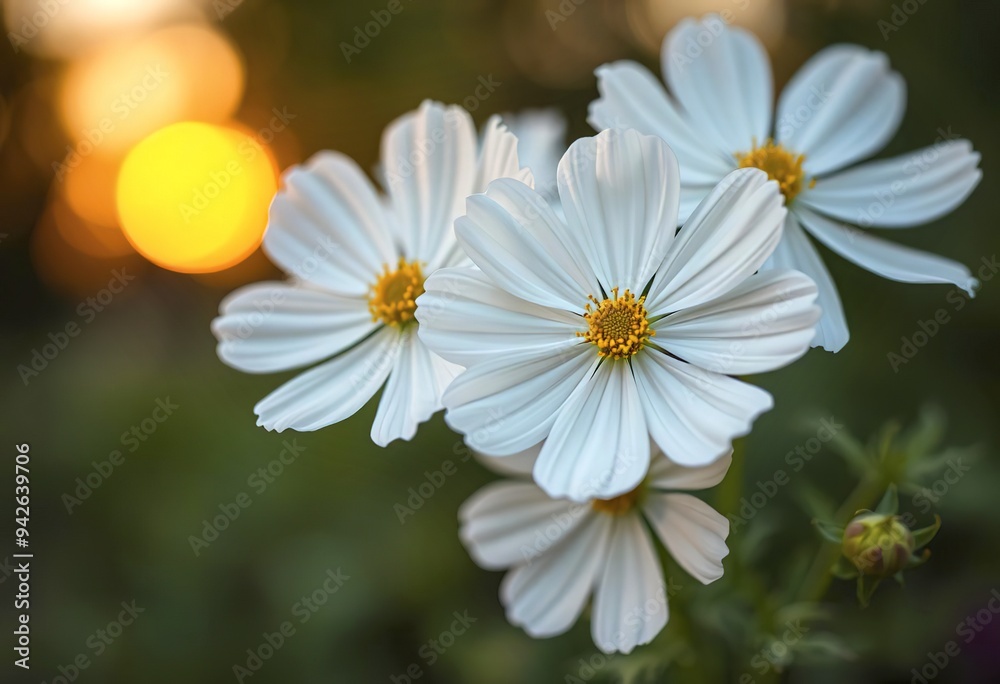 Close-up of white flowers with green leaves, blurred background Close-up of white flowers with green leaves, blurred background