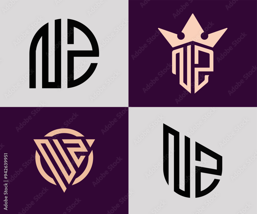 Creative simple Initial Letters NZ Logo Designs Bundle. Creative simple Initial Letters NZ Logo Designs Bundle.