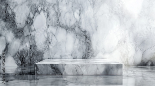 Gray Marble podium Background with Generative Ai. Realistic pedestal for product display.