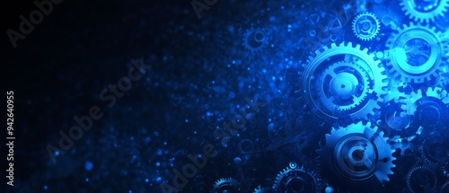 Abstract blue digital technology background with gears and cogs