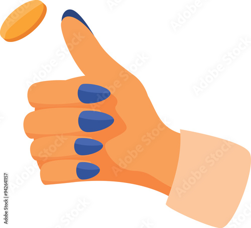 Woman's hand flipping a golden coin in the air, symbolizing decision making
