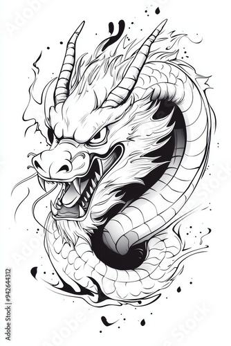 A vector design for a t-shirt print featuring a dragon. A fierce vector dragon with clean lines in a modern and striking look photo