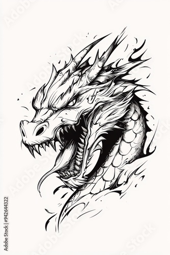 A vector design for a t-shirt print featuring a dragon. A fierce vector dragon with clean lines in a modern and striking look photo