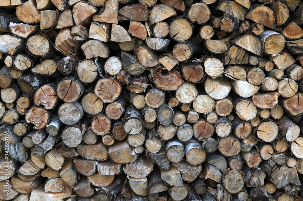 A pile of firewood stacked and prepared for winter. A pile of firewood stacked and prepared for winter.