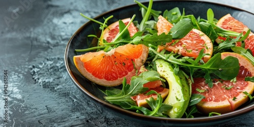 Fresh Salad with Arugula, Avocado, and Grapefruit photo