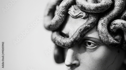 medusa con serpientes en su cabello en forma de estatua fantastic realism classical realism Hallotype acidwave fine art photography headshot photography photo