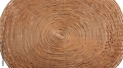 A Round shaped woven placemat or door mat placed on a white isolated background, View from above, round mat or rattan, 