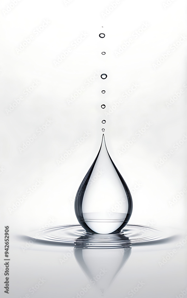 A serene, minimalist digital illustration of a single droplet of water, gently rippling on a still surface, on a plain white background, representing purity, calm, and the essence of life. A serene, minimalist digital illustration of a single droplet of water, gently rippling on a still surface, on a plain white background, representing purity, calm, and the essence of life.