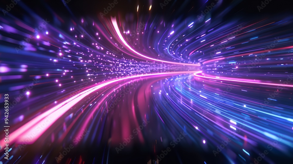 3D render blue purple light line through dark background 3D render blue purple light line through dark background