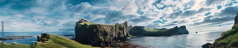 Majestic Coastal Cliffs, Panoramic View of Towering Coastline Majestic Coastal Cliffs, Panoramic View of Towering Coastline