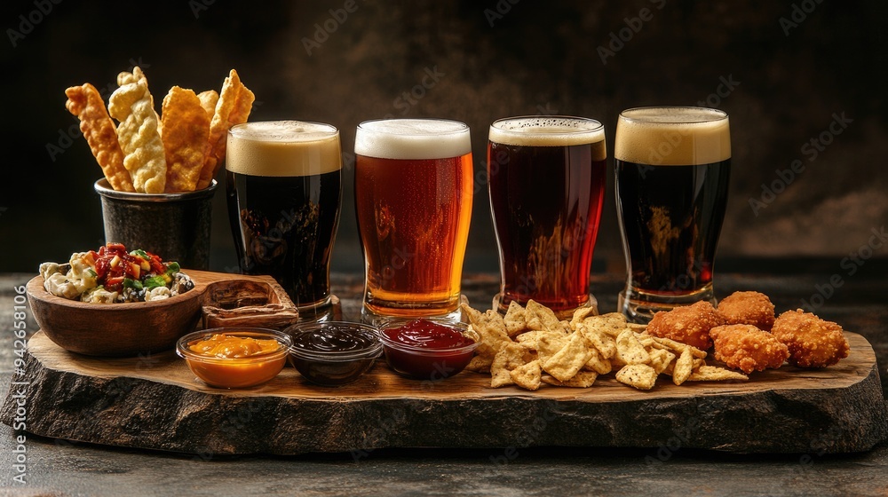Ale stout glasses snacks. Generative AI Ale stout glasses snacks. Generative AI